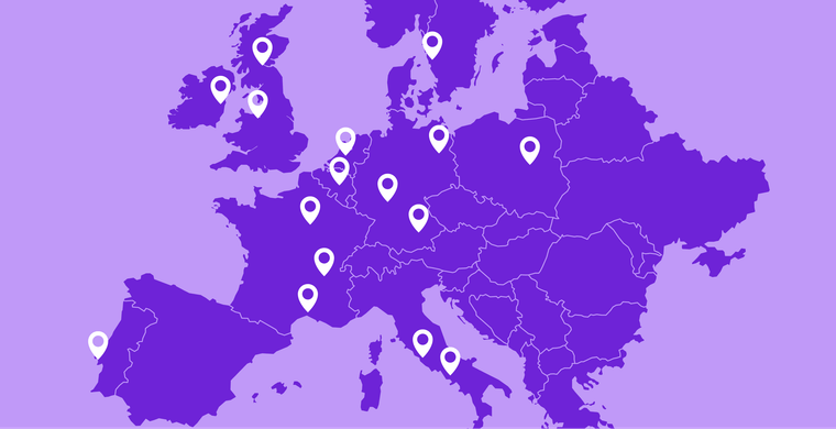 Map of Europe highlighting locations Mainmatter team members work