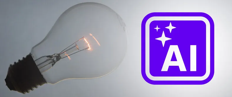 A lightbulb next to an AI logo