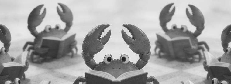 Crabs climbing a rock on a beach
