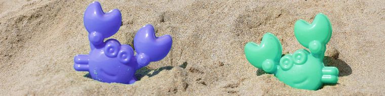 Crab toys on a beach