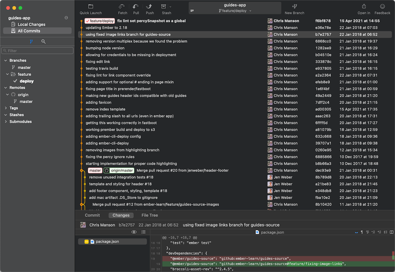 Screenshot of an improved history in Fork
