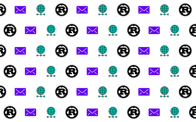 A pattern of the Rust logo, a letter icon and a server icon