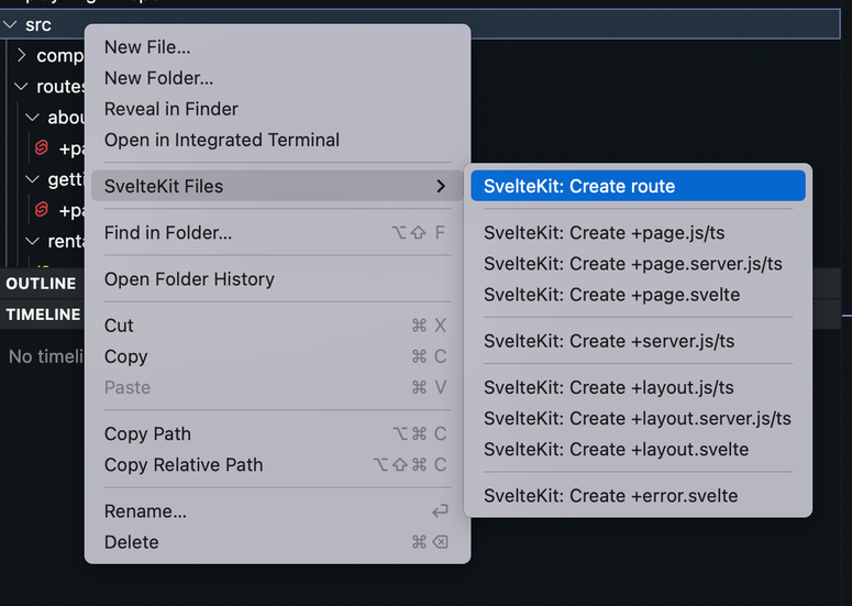 Screenshot of the sveltekit plugin for VS Code