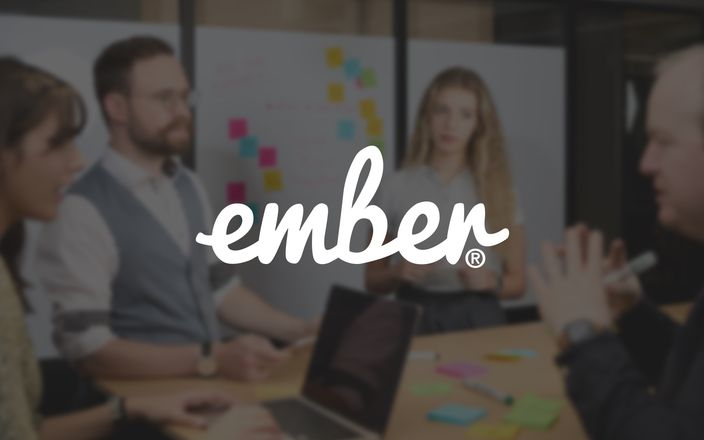 The Ember logo on a gray backround picture