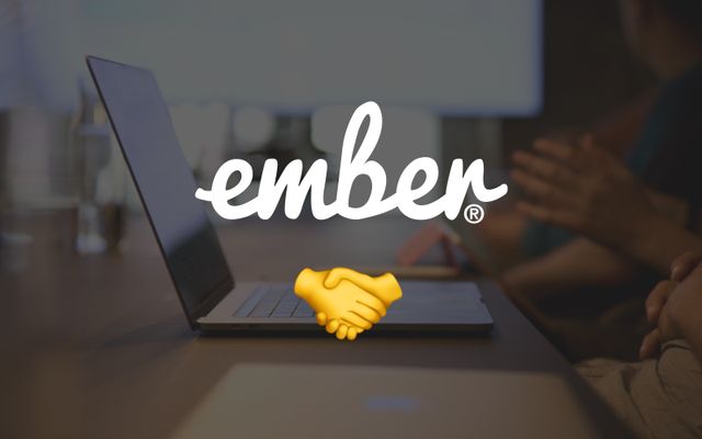 The Ember logo on a gray backround picture