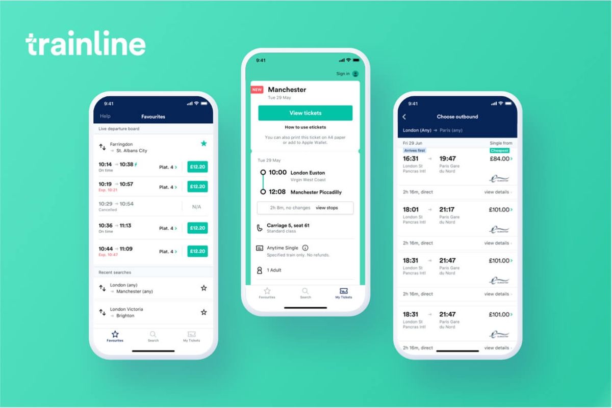 Screenshot of the Trainline app